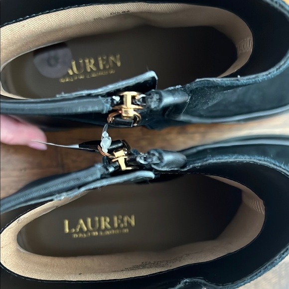 NWT Lauren Ralph Lauren Leather Black Colbie Ankle Boots   gold tone logo LRL 8 - Picture 7 of 16